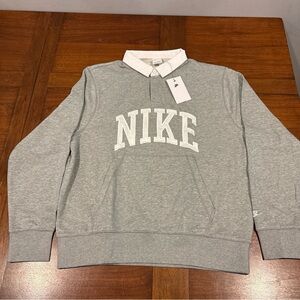 Nike Club Fleece Polo Men's Size: LG FN3112-063 Long Sleeve Gray/White NWT